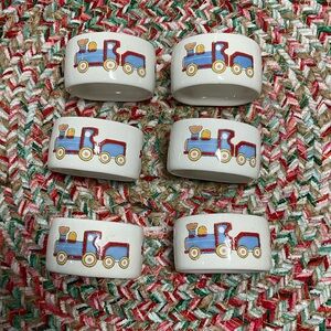 Mikasa Holiday Train Napkin Rings - Red, Blue, Yellow